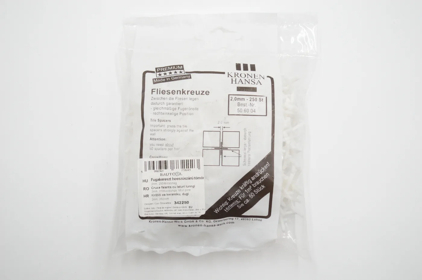 Fugakereszt hosszúszárú tömör 2mm 250db /csomag